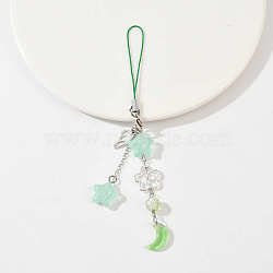 Alloy Wing with Glass Moon & Star Mobile Straps, with Polyester Cord, Platinum, Turquoise, 142mm(HJEW-YW00181-02)