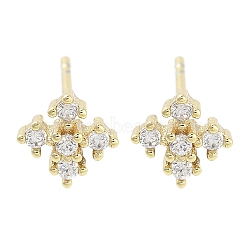 Brass Micro Pave Clear Cubic Zirconia Studs Earring, Flower, Real 18K Gold Plated, 7x7mm(EJEW-S217-G12)