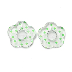 Transparent Printed Acrylic Beads, Flower, Lime, 26x27x5mm, Hole: 1.6mm(OACR-H124-05B-03)