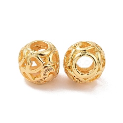 Brass Rhinestone European Beads, Large Hole Beads, Long-Lasting Plated, Round with Heart, Real 18K Gold Plated, 11.8x9.5mm, Hole: 4.2mm(KK-A179-07G)