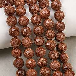 Synthetic Goldstone Beads Strands, Round, Faceted, 9.5~10mm, Hole: 1.3mm, about 38~39pcs/strand, 14.09''~14.37''(35.8~36.5cm)(GG-CBA199E-F01-10mm)
