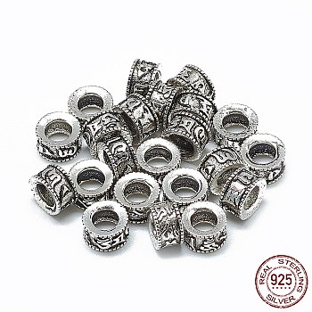 Thailand 925 Sterling Silver Beads, Large Hole Beads, Column, Antique Silver, 8x5mm, Hole: 4.5mm