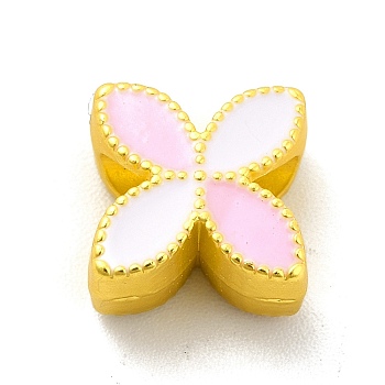 Rack Plating Alloy Enamel European Beads, Large Hole Beads, Clover, Matte Gold Color, 9.5x9.5x5.5mm, Hole: 4mm