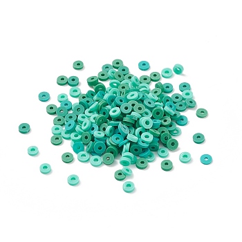 Handmade Polymer Clay Beads, Heishi Beads, for DIY Jewelry Crafts Supplies, Disc/Flat Round, Light Sea Green, 4x1.5mm, Hole: 1.4mm, about 2750pcs/500g
