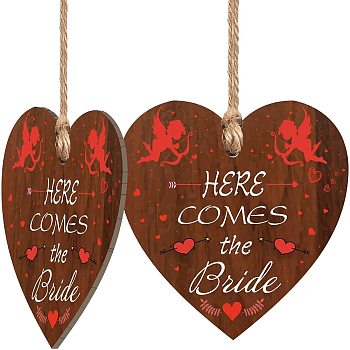Heart with Word Wooden Hanging Plate, Decoration Accessories, Angel & Fairy Pattern, 100x100mm