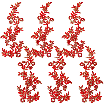 6Pcs Cloth Clothing Patches, Peony, Red, 282x110x1.5mm