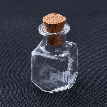 Glass Bottles, with Cork Stopper, Wishing Bottle, Cube, Clear, 26.5x14mm, Bottleneck: 8mm in diameter, Capacity: 2ml(0.06 fl. oz)