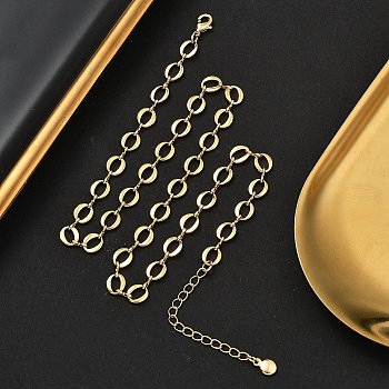 Brass Oval Link Chain Necklaces for Women, Real 18K Gold Plated, 15.67 inch(39.8cm)