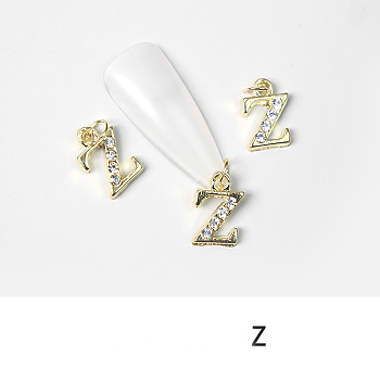 Alloy Rhinestone Cabochons, Nail Art Decoration Accessories, with Jump Ring, Letter, Golden, Letter.Z, 11~14x5~12mm