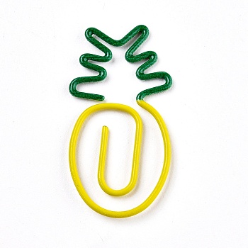 Pineapple Shape Iron Paperclips, Cute Paper Clips, Funny Bookmark Marking Clips, Yellow, 30~34x13~18x1.2mm