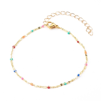 Brass Enamel Lumachina Chain Bracelets, Colorful, Golden, 7-3/8 inch(18.7cm)