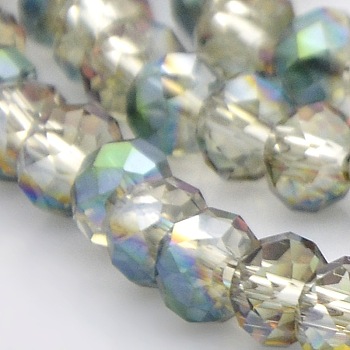 Half Rainbow Plated Faceted Rondelle Electroplate Glass Beads Strands, Clear, 6x4mm, Hole: 1mm, about 85pcs/strand, 16 inch