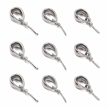 Brass Cup Pearl Peg Bails Pin Pendants, for Half Drilled Beads, Cadmium Free & Nickel Free & Lead Free, Platinum, 12x2.5mm, Hole: 5x8mm, Pin: 1mm