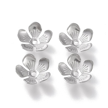 304 Stainless Steel Bead Caps, 5-Petal, Flower, Stainless Steel Color, 11x11x3mm, Hole: 1.6mm