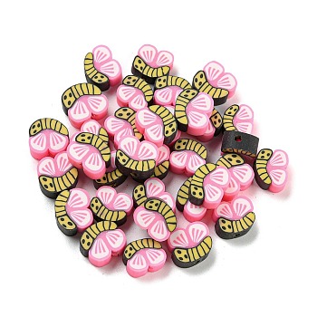 Handmade Polymer Clay Beads, Butterfly, Pink, 8x9.5x4.5mm, Hole: 1.8mm