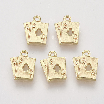 Brass Charms, Nickel Free, Real 18K Gold Plated, Playing Card, 11x8.5x1.5mm, Hole: 1mm