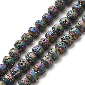 Electroplated Natural Lava Rock Beads Strands, Bicone, Rainbow Plated, 4x5mm, Hole: 0.8mm, about 89~90pcs/strand, 15.35~15.55 inch(39~39.5cm)
