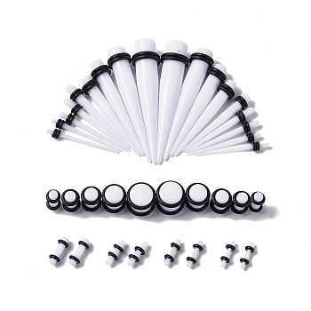 36Pcs 18 Style Ear Plugs Gauges Stretching Kit, Including Acrylic Tapers & Plugs & Tunnels, Cone Shape Earrings Piercing Jewelry for Men Women, White, 12.5~57.5x1.8~10mm, 2Pcs/style