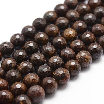 Natural Bronzite Beads Strands, Faceted, Round, 8mm, Hole: 1mm, about 50pcs/strand, 14.9 inch~15.1 inch