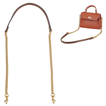 PU Leather Bag Handles, with Alloy Curb Chain & Swivel Eye Bolt Snap Hook, Golden, 121x1.3cm