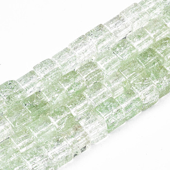 Crackle Glass Beads, Dyed & Heated, Square, Light Green, 6x6x6mm, Hole: 1.4mm, about 60~61pcs/strand, 14.96 inch(38cm)