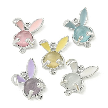 UV Plating Alloy Enamel Rabbit Head Connector Charms, with Glass Imitation Cat Eye, Cadmium Free & Lead Free, Platinum, Mixed Color, 20.5x15.5x7.5mm, Hole: 1.4mm & 1.8mm