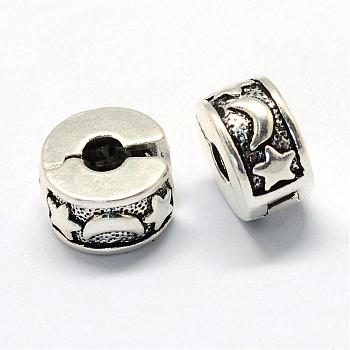 Alloy European Style Clasps, Column with Moon & Star, Antique Silver, 10.5x6mm, Hole: 3mm
