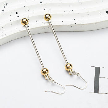 Plastic Dangle Earrings, with Iron Finding, Beadable Earrings for Women, Round, Golden, 76x6.5mm, Pin: 0.9mm and 1.8mm