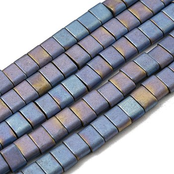 Electroplated Non-magnetic Synthetic Hematite Beads Strands, Rectangle, Matte Style, 2-Hole, Cornflower Blue, 6x4x3mm, Hole: 1.2mm, about 99pcs/strand, 15.55 inch(39.5cm)