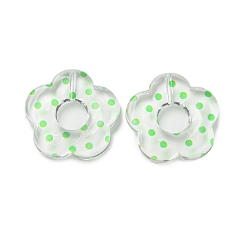 Transparent Printed Acrylic Beads, Flower, Lime, 26x27x5mm, Hole: 1.6mm