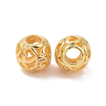 Brass Rhinestone European Beads, Large Hole Beads, Long-Lasting Plated, Round with Heart, Real 18K Gold Plated, 11.8x9.5mm, Hole: 4.2mm
