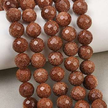 Synthetic Goldstone Beads Strands, Round, Faceted, 9.5~10mm, Hole: 1.3mm, about 38~39pcs/strand, 14.09''~14.37''(35.8~36.5cm)