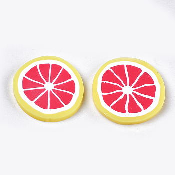 Handmade Polymer Clay Cabochons, Grapefruit, Red, 19~20x2~3mm