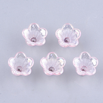 Transparent Acrylic Bead Caps, Trumpet Flower Beads, AB Color, 5-Petal, Flower, Pink, 10x14x13.5mm, Hole: 1.6mm, about 1370pcs/500g