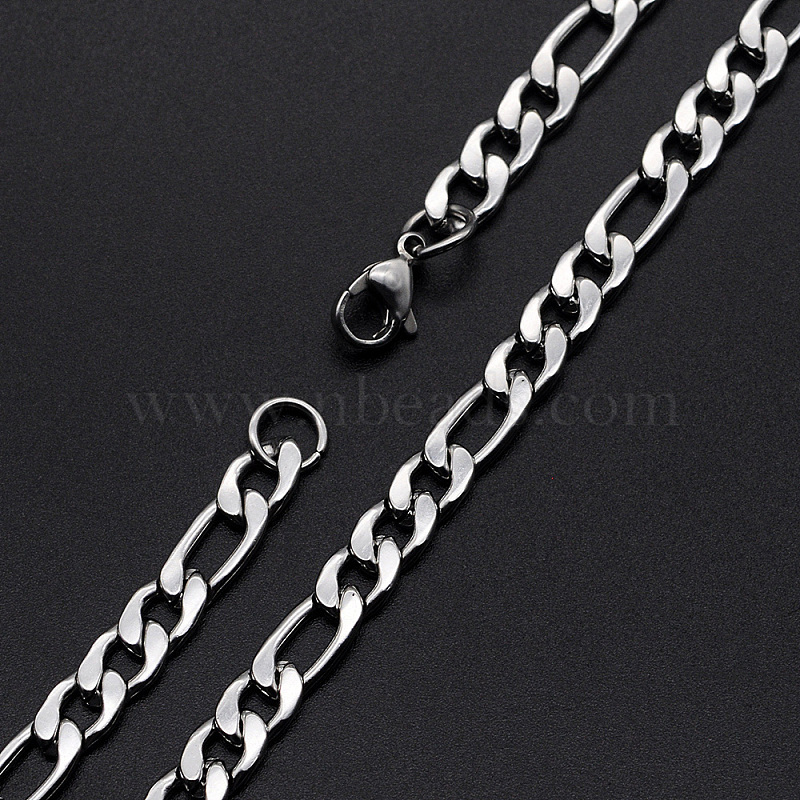 Men Stainless Steel Figaro Necklace 55.9 cm 7 mm Thickness