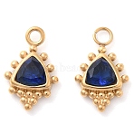304 Stainless Steel Rhinestone Pendants, Ion Plating(IP), Golden, Rectangle, Dark Blue, 15.5x9.5x3.5mm, Hole: 2.5mm(STAS-Q340-06G-01)