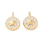 304 Stainless Steel Enamel Pendants, Flat Round & Star Charms, Ion Plating(IP), Real 18K Gold Plated, WhiteSmoke, 16x12.5x4.5mm, Hole: 2mm(STAS-Q119-11G-01)
