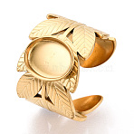 Leaf 304 Stainless Steel Cuff Ring Components, Oval Pad Ring Setting, Ion Plating(IP), Real 18K Gold Plated, Tray: 10x8mm, 14.2mm, Adjustable(X-STAS-T066-61G)