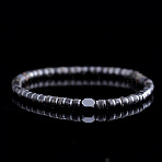 Dyed Natural Imperial Jasper & Synthetic Non-magnetic Hematite Beads Stretch Bracelets for Men, Flat Round, Black, Adjustable(EG0676-8)