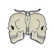 Enamel Pins, Black Alloy  Brooch, for Backpack Clothes, White Skull Moth, 26x30x2mm(JEWB-S019-01G)