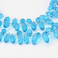 Faceted Teardrop Transparent Glass Beads Strands, Top Drilled Beads, Light Sky Blue, 12x6mm, Hole: 1mm, about 100pcs/strand, 15.7 inch(GLAA-J067-A01)