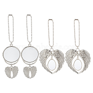 4 Sets 2 Style  Alloy Pendant Decoration Cabochon Settings, Flat Round with Wind, Platinum, 170mm, 2 sets/style(AJEW-FH0002-02)