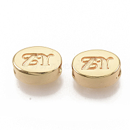 Brass Beads, Nickel Free, Real 18K Gold Plated, Oval with Letter, 11.5x7.5x6.5mm, Hole: 3.5mm(KK-T051-35G-NF)