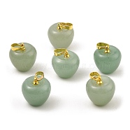 Natural Green Aventurine Teacher Apple Charms, with Golden Plated Brass Snap on Bails, 14.5x14mm, Hole: 6.5x4mm(G-Z022-02N-G)