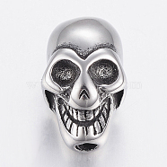 304 Stainless Steel Beads, Skull, Antique Silver, 12.5x8x8mm, Hole: 2mm(STAS-F150-049AS)