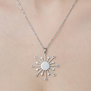 201 Stainless Steel Hollow Sun Pendant Necklace, Stainless Steel Color, 17.72 inch(45cm)(NJEW-OY002-23)