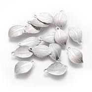 304 Stainless Steel Charms, Leaf, Stainless Steel Color, 13.8x8x0.7mm, Hole: 1mm(STAS-F222-010)
