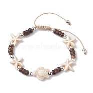Coconut Braided Bead Bracelets, Starfish & Turtle Synthetic Turquoise Adjustable Bracelets for Women, White, Inner Diameter: 2-1/2~3-3/4 inch(6.5~9.6cm)(BJEW-JB10078-01)