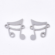 201 Stainless Steel Links connectors, Laser Cut Links, Musical Note, Stainless Steel Color, 15x14x1mm, Hole: 1.4mm(STAS-N091-39P)