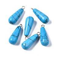 Synthetic Turquoise Pendants, with Platinum Iron Loop, Teardrop, 22~23x8mm, Hole: 1.8mm(G-S356-18A)